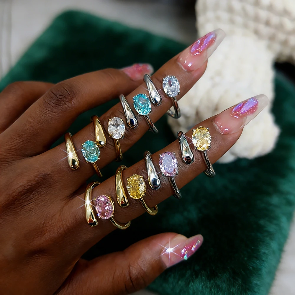 

TEMGF 1.5CT D Color Moissanite Ring for Women S925 Silver Open Ring Oval Shape Lab Diamond Inlay Luxury Wedding Fine Jewelry