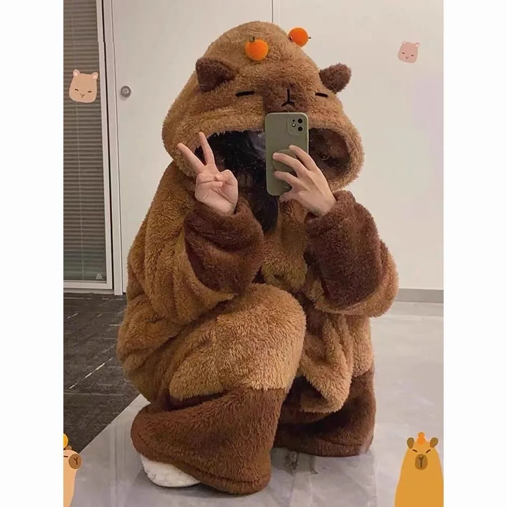 Winter Capybara Cosplay Costume Robes Adult Kigurumi Unicorn Onesie Anime Nightgown Halloween Cartoon Pajamas Sleepwear