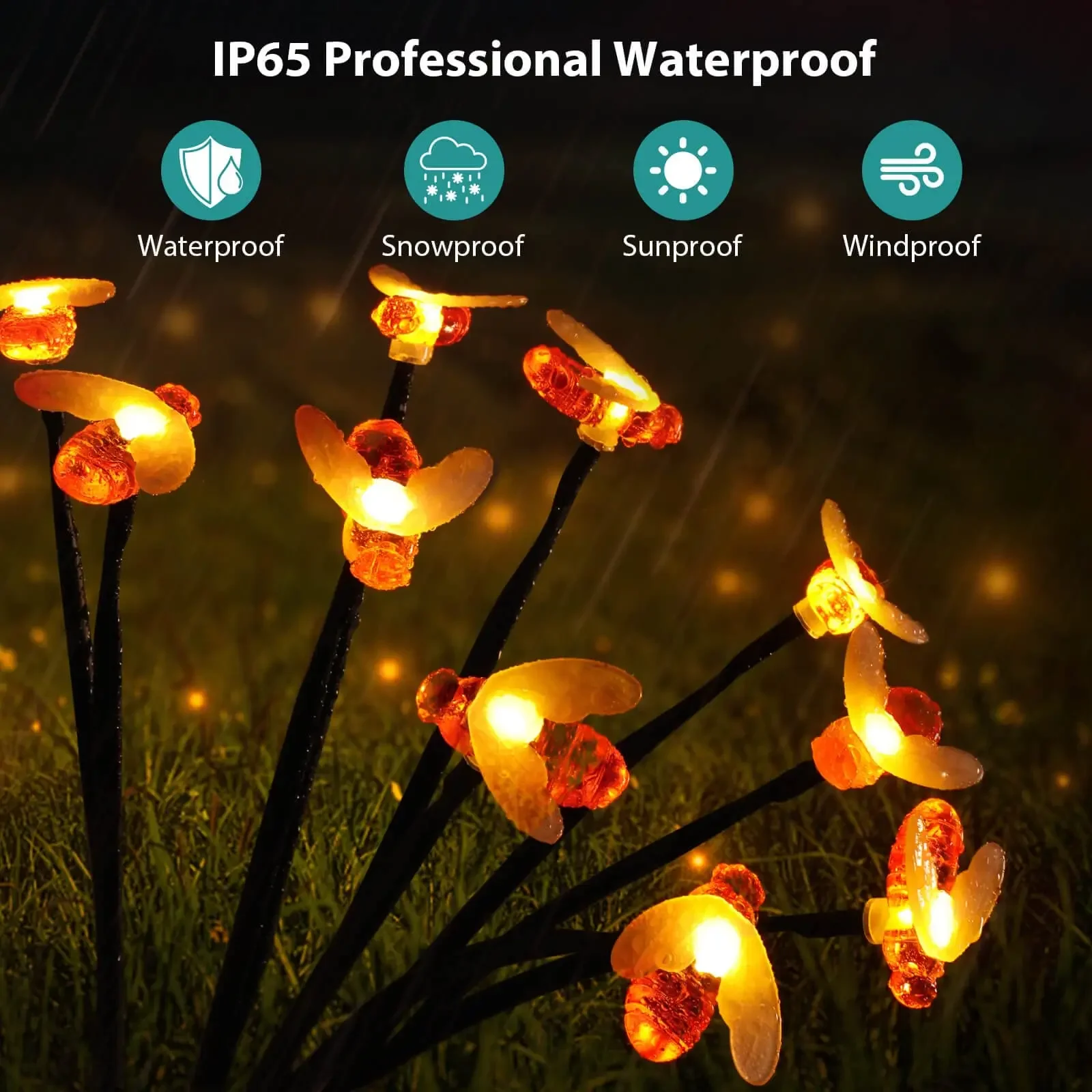 6/8/10 LED Solar Bee Firefly Butterfly Lights Waterproof Outdoor Garden Decorative Lawn Lights For Yard Patio Pathway view 4