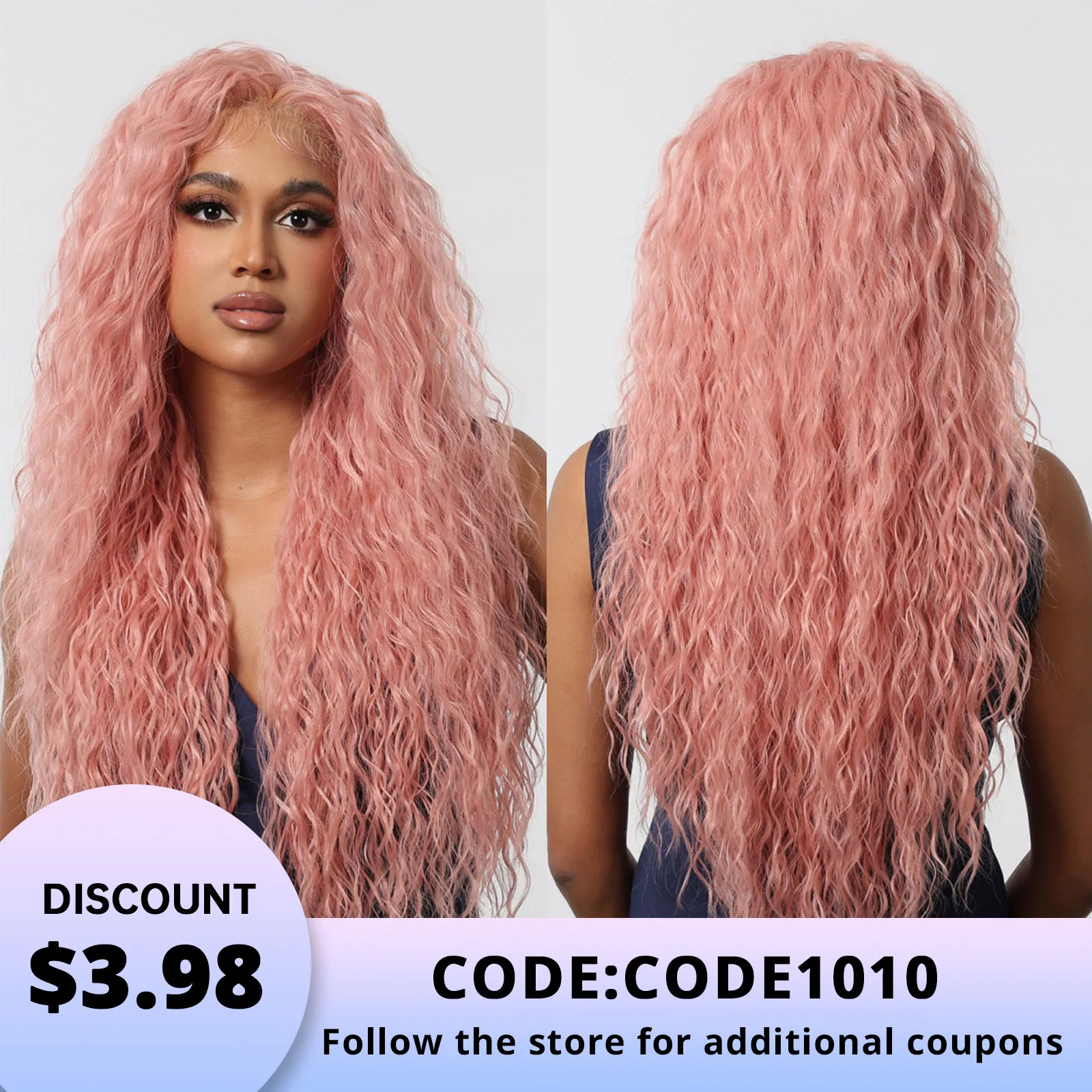 13* 6 Lace Wigs Water Wavy Synthetic Wigs for Afro Women Pink Curly for Natural Daily Cosplay Use Lace Heat Resistant Fiber