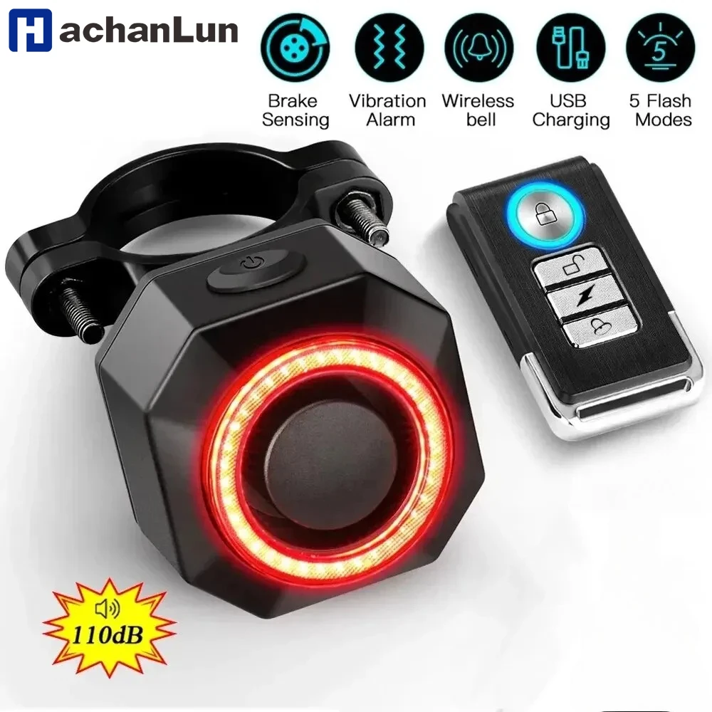 Allarme antifurto per bicicletta Fanale posteriore Smart impermeabile Rilevamento freno automatico Lampada posteriore Telecomando Carica USB Luce posteriore per bici