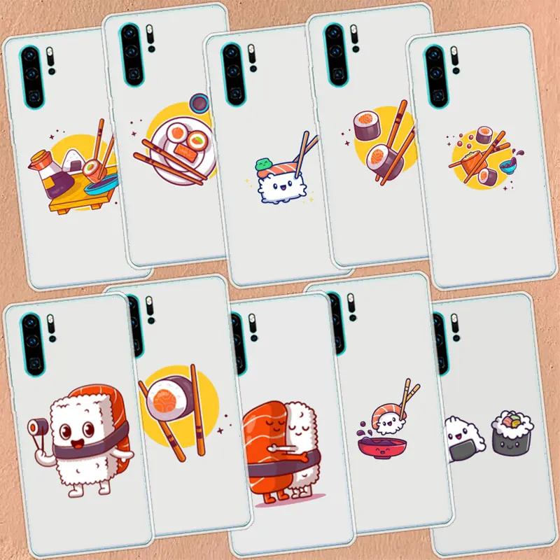 Cute Cartoon Sushi Clear Phone Case For Huawei P50 Pro P40 P30 Lite P20 P10 Coque Mate 10 Lite 20 30 40 Pro Cover Capa Shell