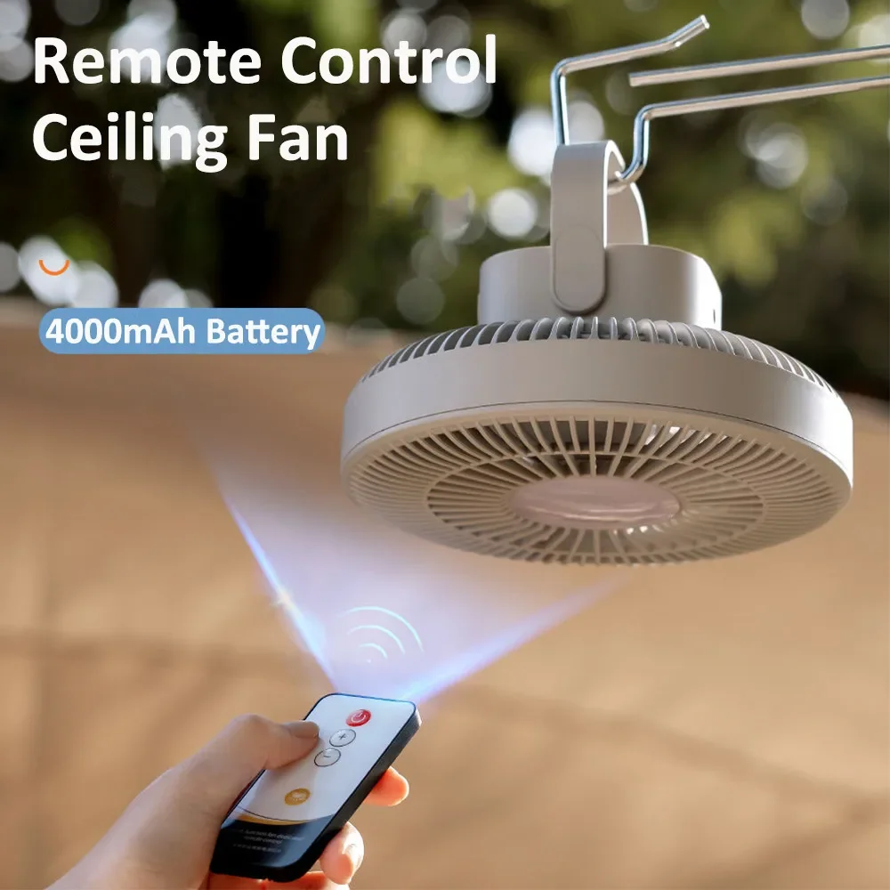 

Summer Household Air Cooler Fan with LED Lamp Remote Control Rechargeable USB Power Bank Ceiling Fan 3 Gear Wall Ventilador