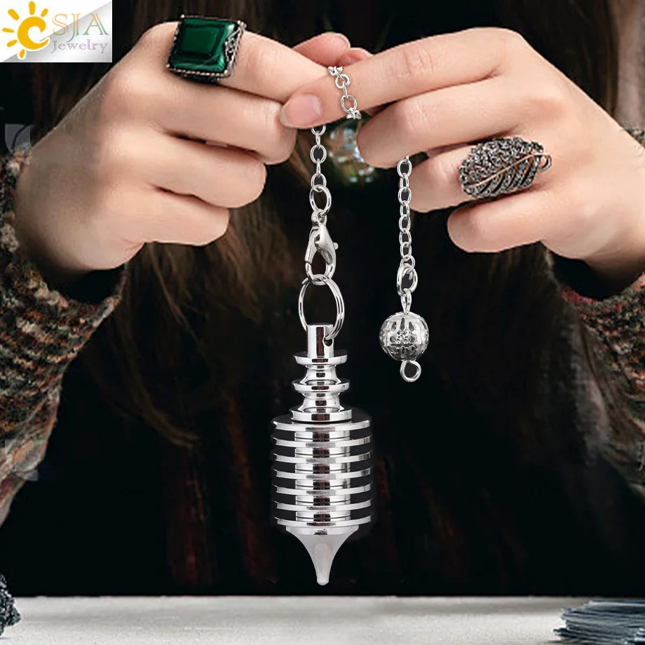 pendulo adivinacion de cobre que se puede abrir Reiki para adivinación, radiestesia, curación, meditación, terapia metafísica, placa de 7 anillos, péndulos testigo colgantes de cono metalico H579