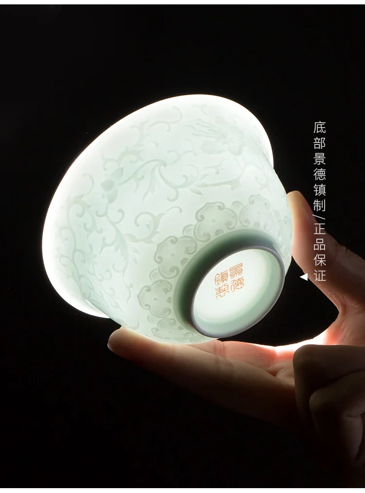 

Jingdezhen Carving Shadow Blue Procelain Sancai Gaiwan Tea Cup Single Household Chinese Style Handmade Ceramic Bowl Not Hot