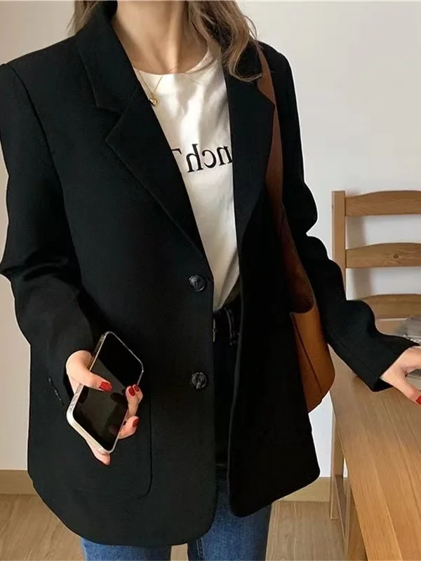 plus Size Women's Suit Jacket Fashionable Versatile High Waist Korean Style Long Sleeve Autumn Season Polyester Fiber