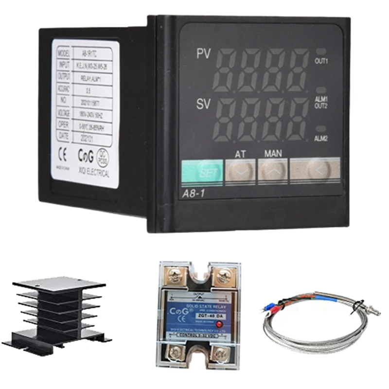 

Heat Sink PID 100-240 VAC Voltage With 40DA Solid State Relay, K Type Thermocouple Probe And Heat Sink