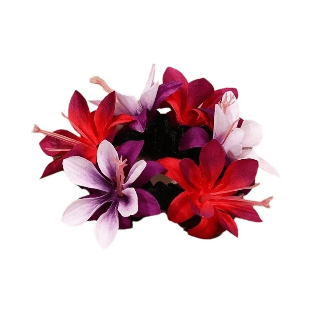 Tropical Artificial Flower Hair Scrunchie Simulated Orchid Reusable Women's Flower Hair Band Multicolor Elastic