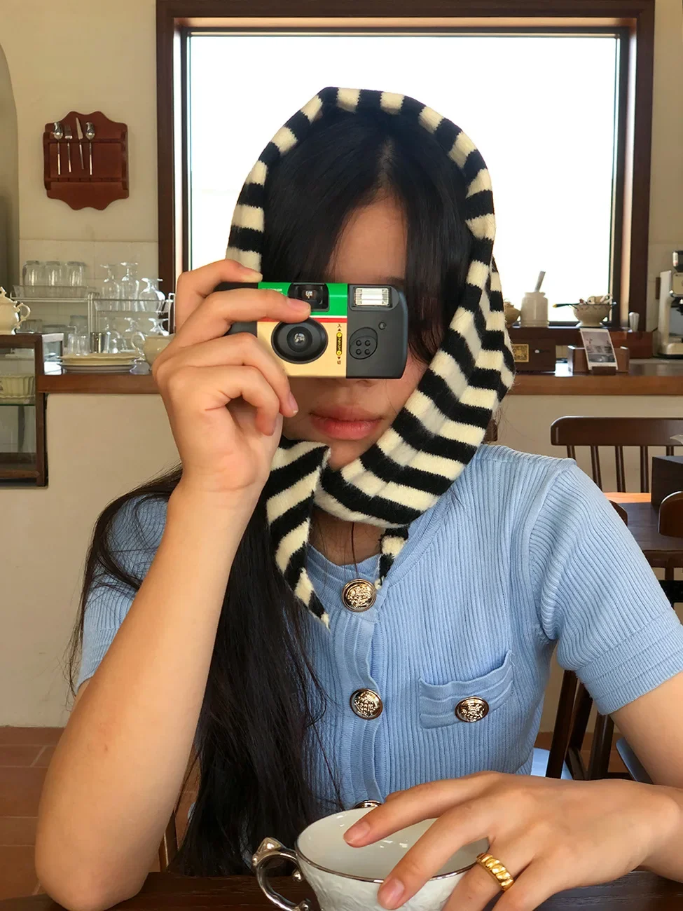 Autumn Winter Black Apricot Striped Wool Knitted Triangle Scarf Small Versatile Warm Korean Triangle Scarf