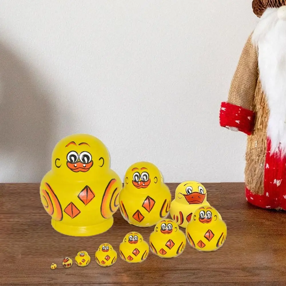 10pcs Gift Creative Russian Nesting Dolls Toys Kit Wooden Funny Yellow Duck Russian Dolls Nesting Dolls For Kids