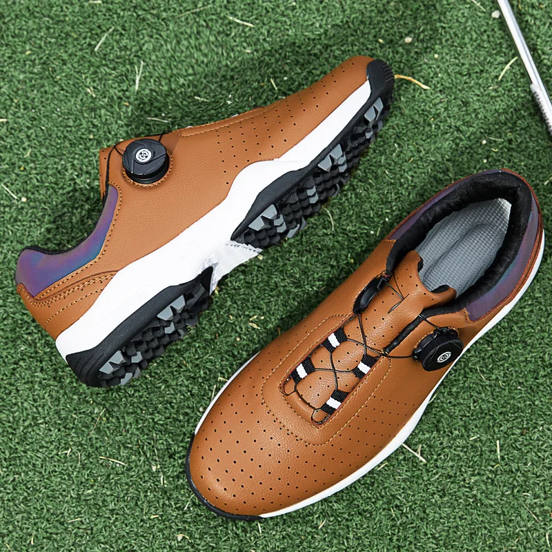 Sepatu Golf Mewah Bernapas Pria Nyaman untuk Olahraga Golf Tanpa Paku di Luar Ruangan, Sneakers Latihan Anti Selip Tahan Air untuk Berjalan
