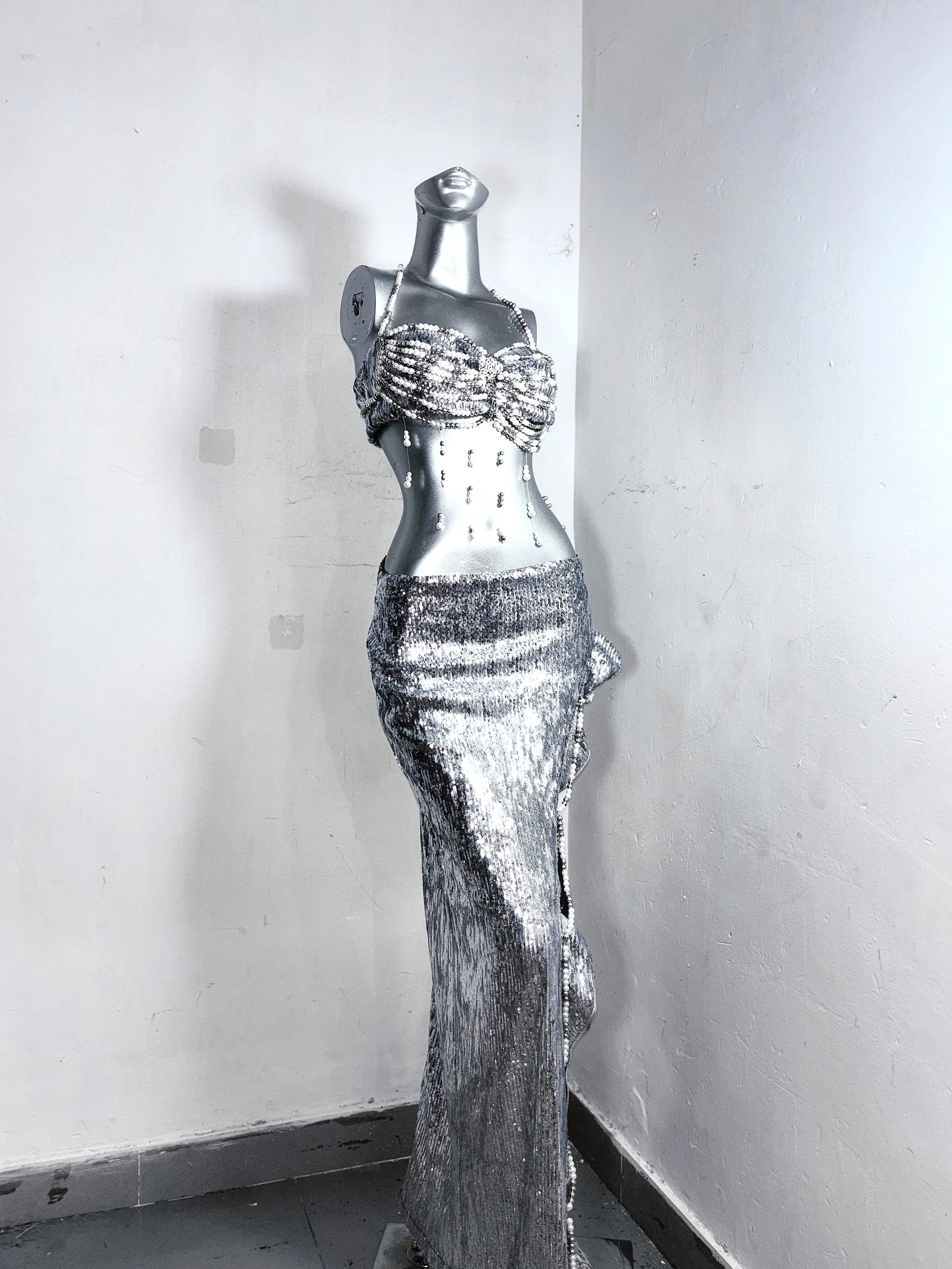 Nicho diseñador estilo hecho a mano gótico cadena decoración vestido dividido hendidura Maxi