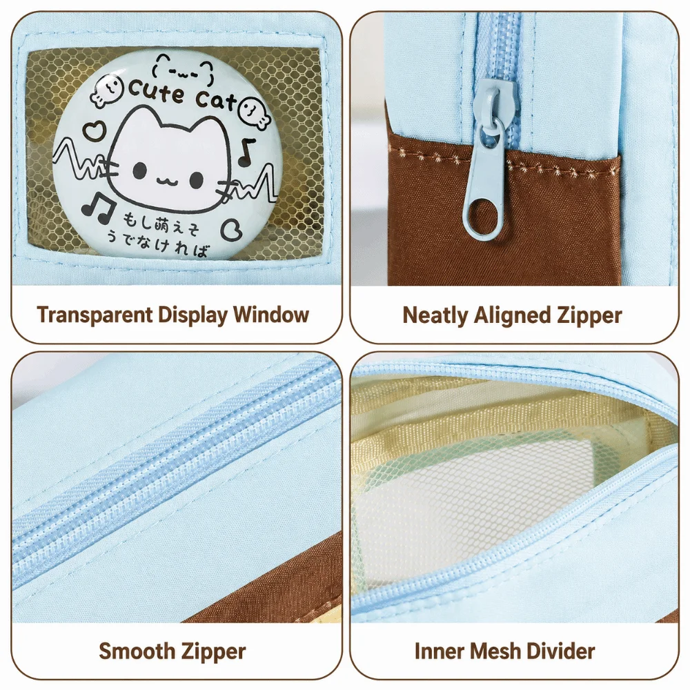 Kawaii Sweet Pastel Color Pencil Case with Clear Photo Window Large Capacity Pen Bag Stationery Bag Students