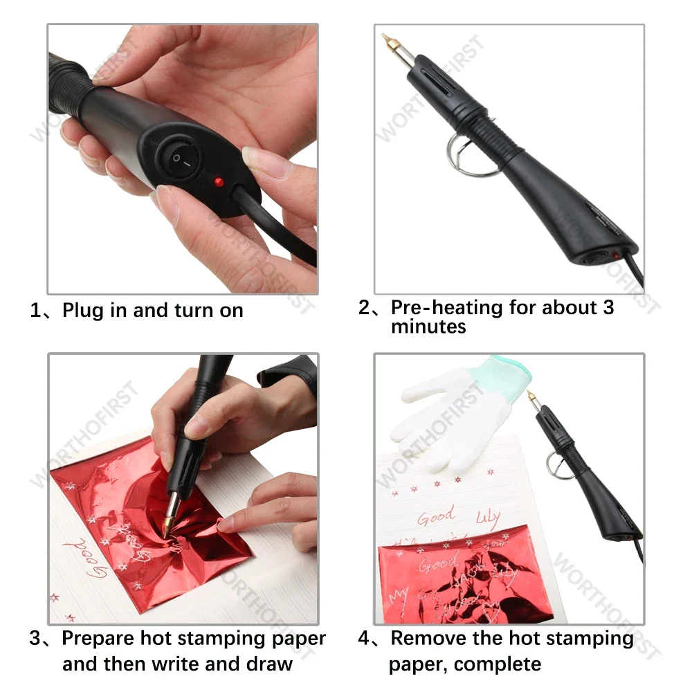 Hot Stamping Applicator Kit EU Plug with US Adapter Painting on Artificial leather Paper DIY Wood Crafts Personal Signature