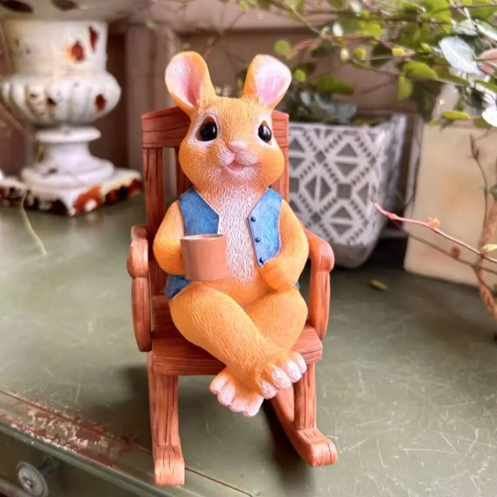 

Kawaii Rabbit Rocking Chair Sculpture Mini Cartoon Easter Bunny Desktop Figurine Durable Exquisite Car Ornament Children