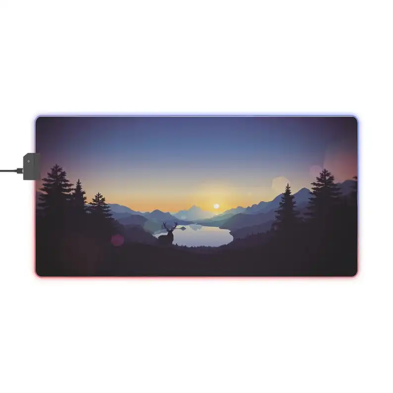サンセットレイクデスクマット：風光明媚な山の鹿マウスパッド