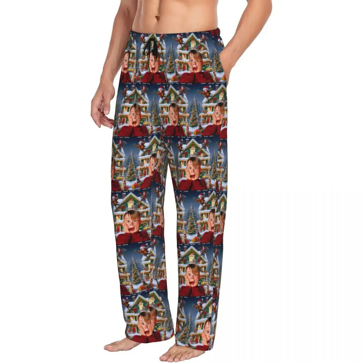 Custom Home - Comedy Film Home Alone Funny  Men Pajama Pants Lounge Sleep Sleepwear Bottoms with Pockets