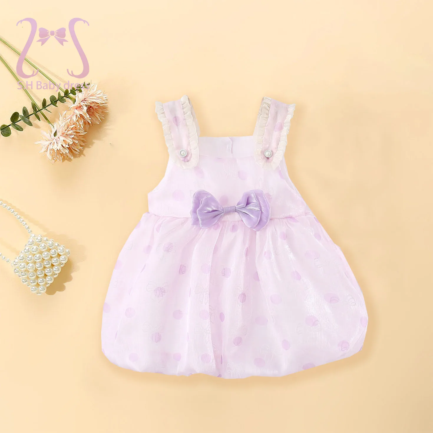 

Наряд с милым бантом для новорожденных, очаровательное платье в горошек для маленьких девочек, модный детский мягкий костюм без рукавов, свадебные вечерние платья для малышей