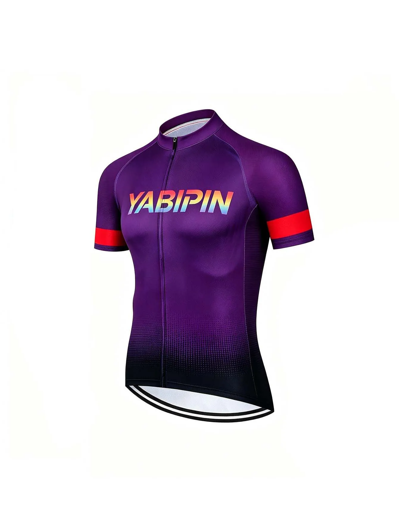 Herren-Fahrradtrikot mit kurzen Ärmeln, Stehkragen, durchgehendem Reißverschluss, atmungsaktiv, schnell trocknend, leichtes Radsport-Oberteil