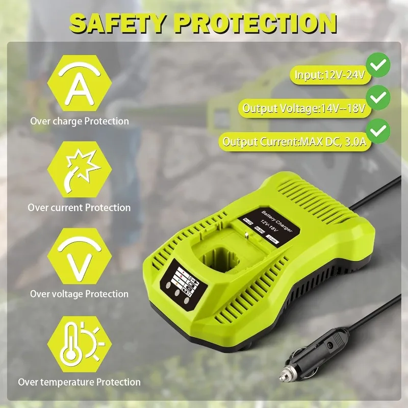 

Battery Charger For Ryobi 18V Lithium Portable Cigarette Lighter Plug Car Auto Charger for P107 P102 P108 P161 P190 Battery