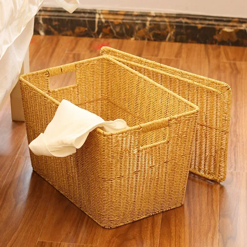 Rattan Storage Baskets - Idyllic Handmade Woven Basket with Lid, Home Clothes Storage Baskets Organizer, Rustic and Chic