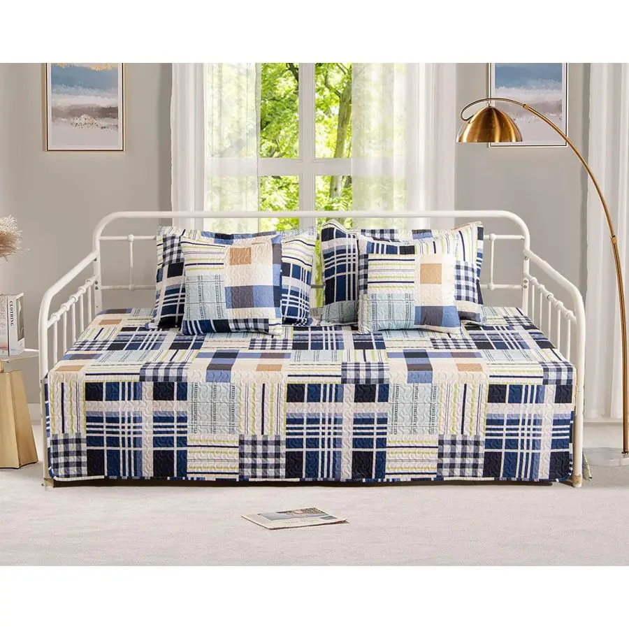 

Plaid Daybed Cover Set Twin Cozy Daybed Bedding Comforter Bedspread Sets for All Season Lightweight Plaid Day Bed Cover for Twin