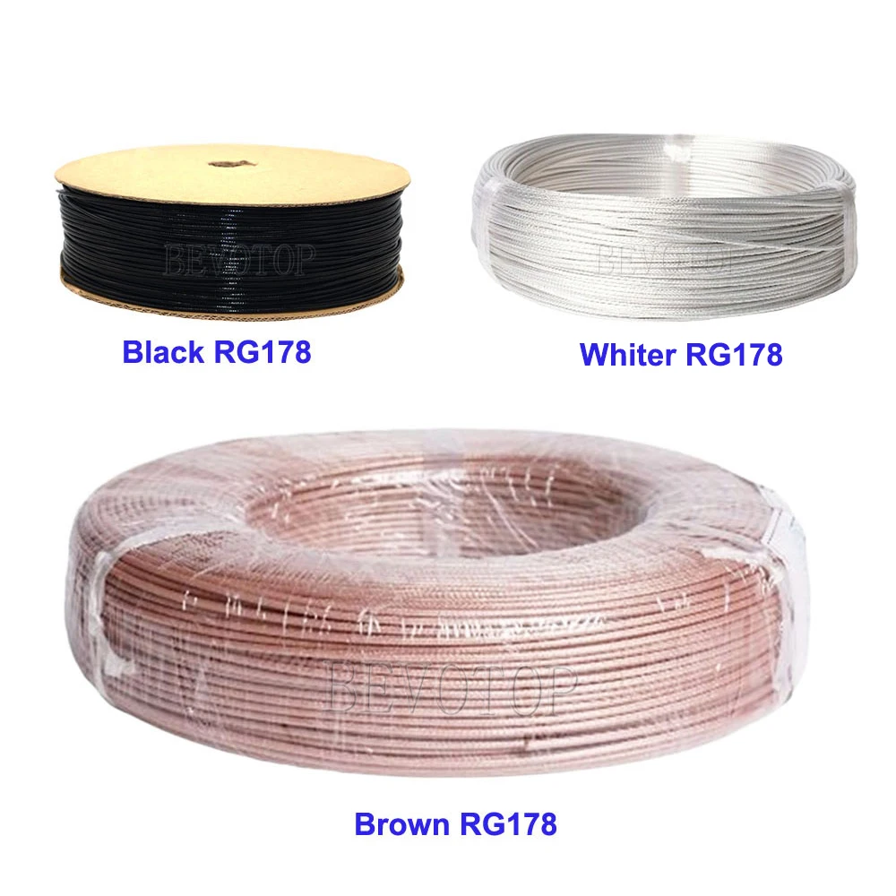 RG-178 Brown/White/Black RG178 Cable Wires RF Coax Coaxial Cable 50 Ohm Low Loss for Crimp Connector 1M-200M