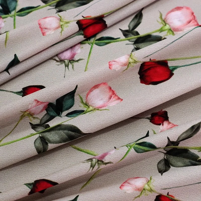 

Milk Grey Rose Branches Silk Elastic Twill Satin Print Mulberry Silk Fabric Fashionable Clothing Shirt Dress Designer Fabrics