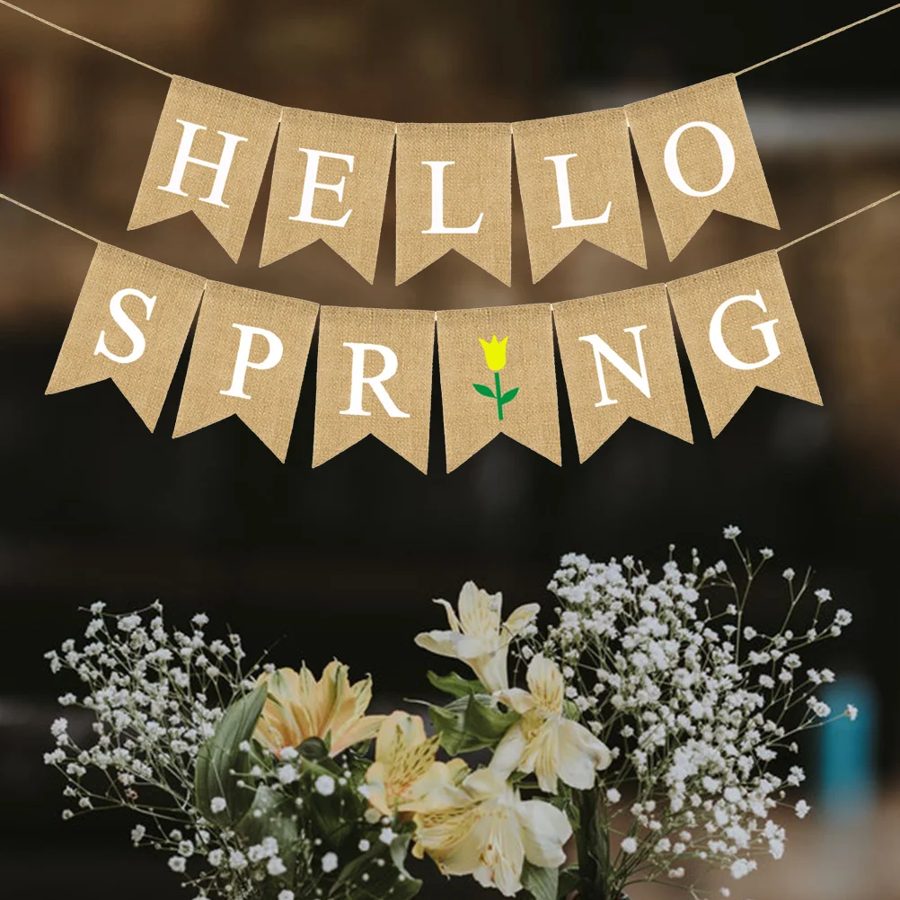 

Swallowtail Flag Spring Bunting Banner Burlap HELLO SPRING Letters Festive Atmosphere Indoor Outdoor Wall Window