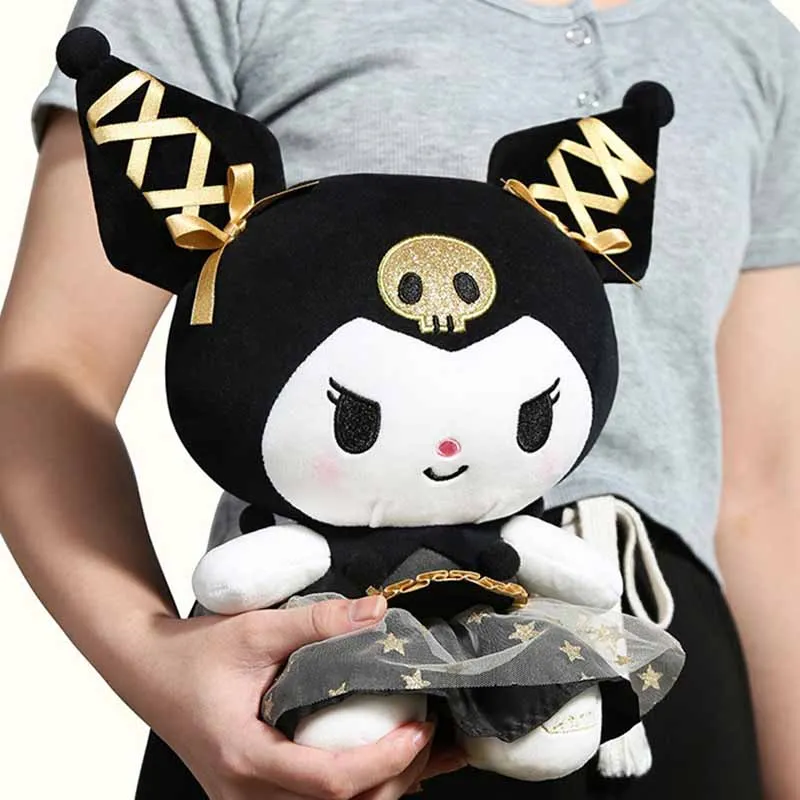 Sanrio Kawaii Black and Gold Series 30cm Kuromi Hello Kitty Plush Toy Pillow Soft Stuffed Plushies Anime Cartoon Doll Gift