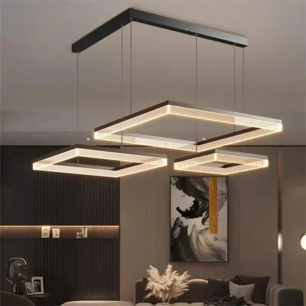 Imagem -03 - Nordic Black Square Led Chandelier Iluminação Regulável Sala de Estar Led Pendant Suspender Lâmpada Luminárias para Quarto