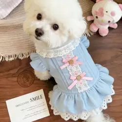 Vestido chaleco con lazo para perros y gatos, manga volante