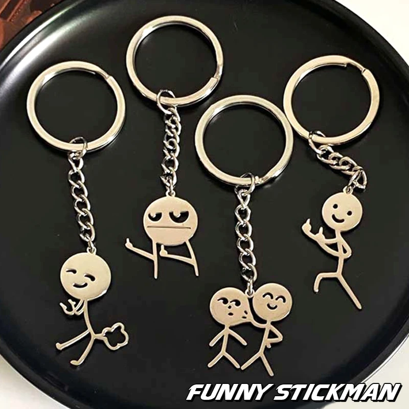 Funny Middle Finger Stickman Keychain Cute Trend School Bag Car Key Pendant Couple Trinket Gift Keyring Hanging Decoration