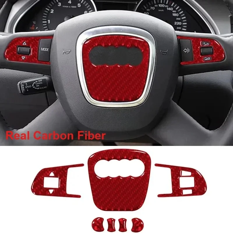 1SET Car Steering Wheel Ring Trim Carbon Fiber Sticker Cover For Audi A4 B8 8K A6 C6 4F Q5 8R Q7 4L A3 Auto Accessories
