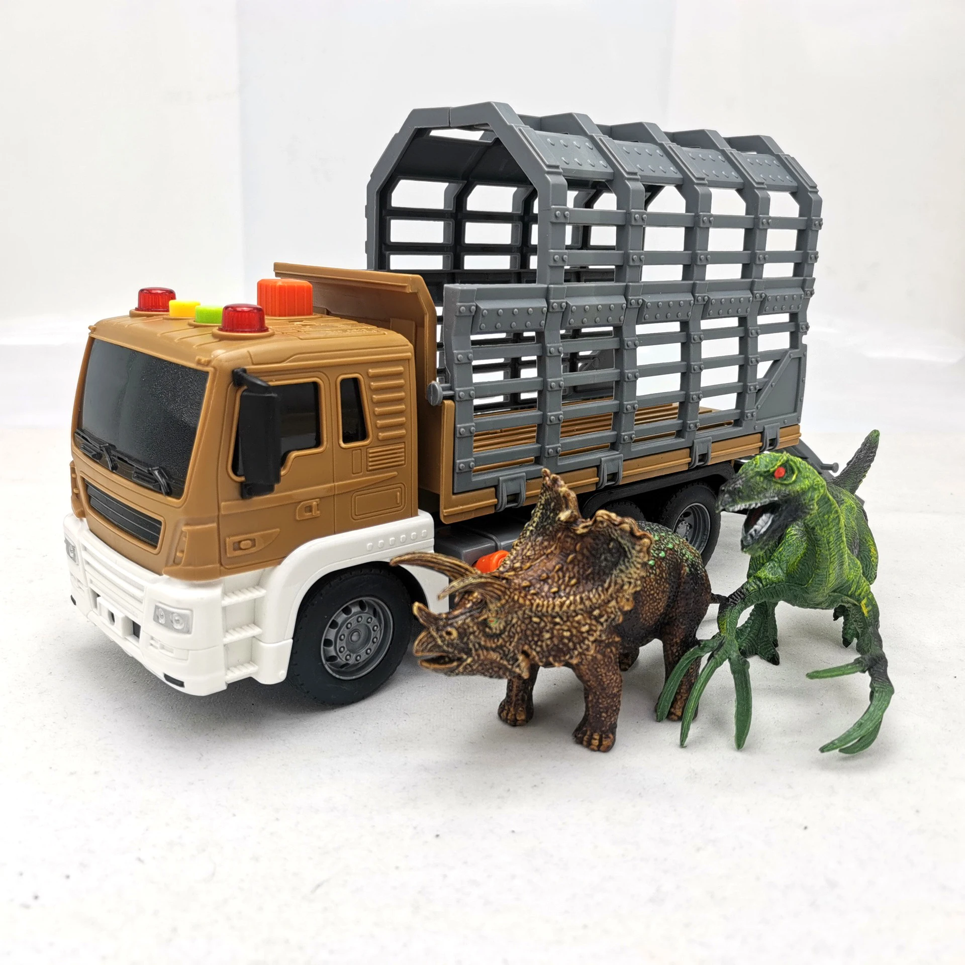 Dinosaur Dump Truck with cage Sound and Light Toy Trucks with 4 Dinosaurs Friction-Powered Toy Truck B240