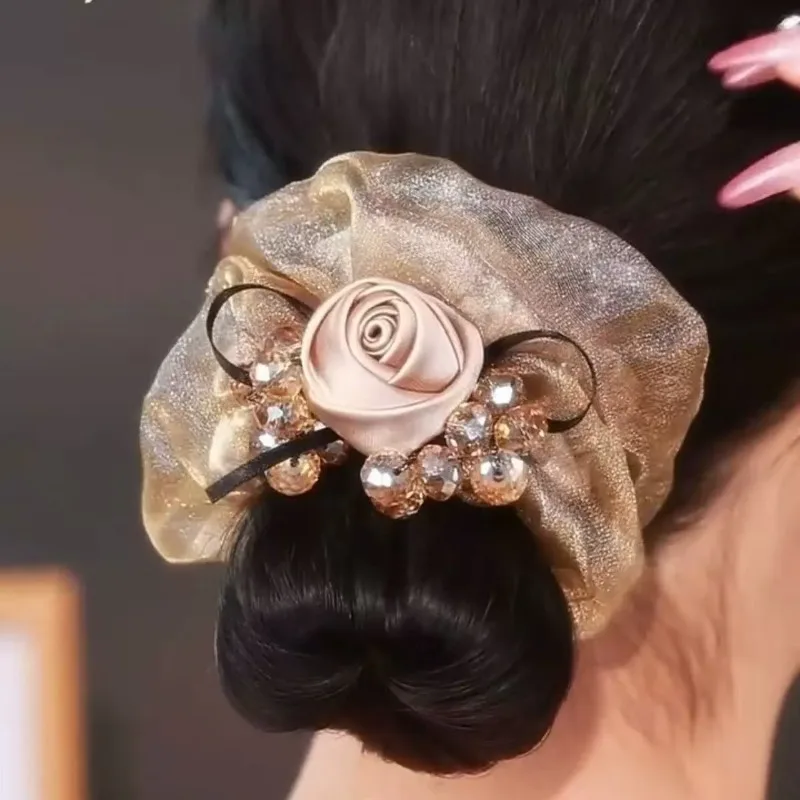 Damen-Haaraccessoires: Neuer Stil, große Scrunchies, hochwertige Haargummis mit Rosen-Design, Mutter-Schülerinnen-Scrunchie-Pack, Haargummi für Frauen