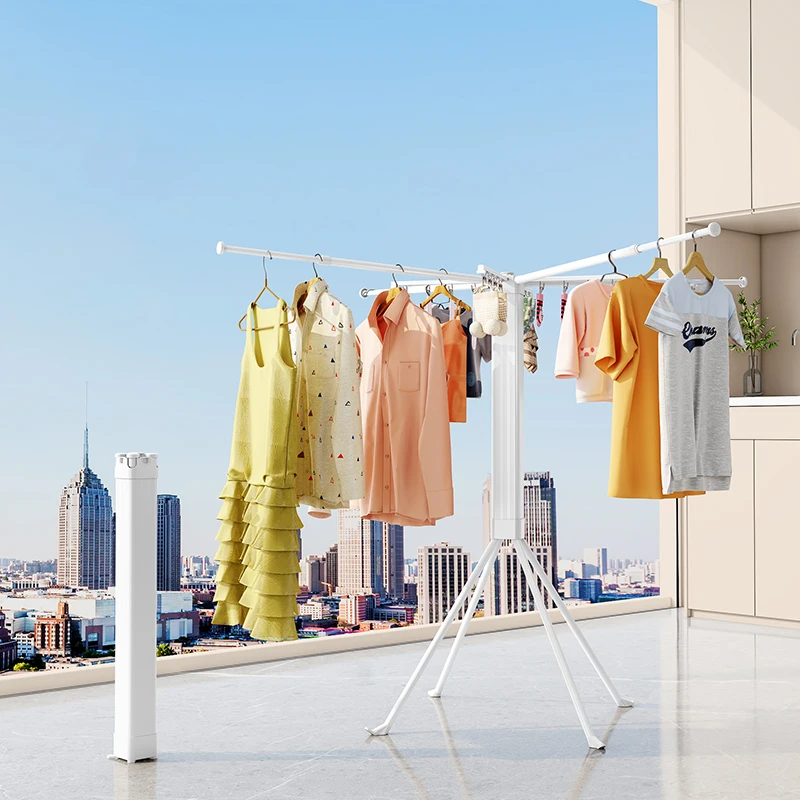 

Convenient multifunctional folding and rotating clothes rack apartment with adjustable indoor and outdoor laundry clothes racks
