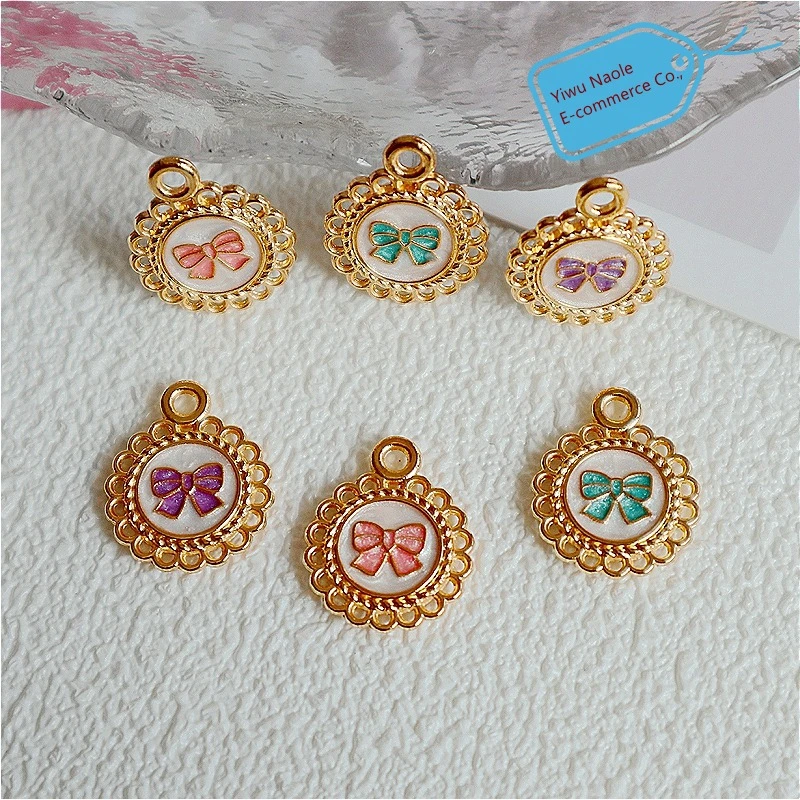 10pcs Lace Bow Round Alloy Metal Pendant Fashionable Charms DIY Necklace Bracelet Earrings Keychain Accessory Jewelry Component