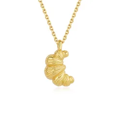 cute Original Real. 925 Sterling silver croissant Pendant Folded crescent necklace Charms C-A2823
