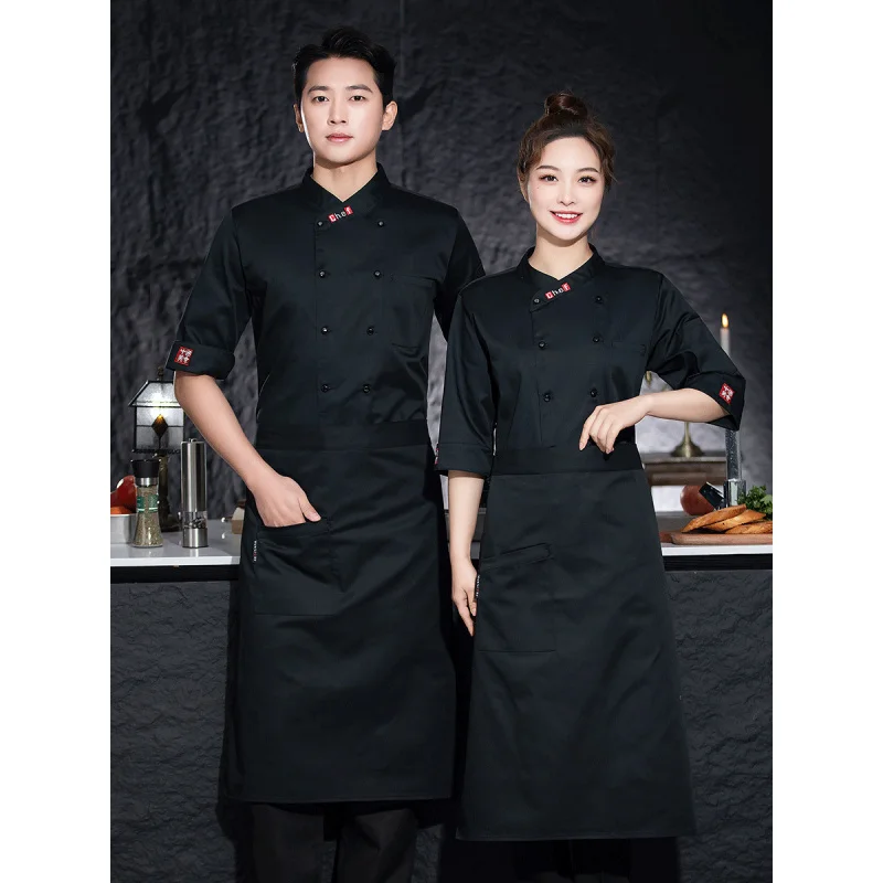 Chef Uniform Three-Quarter Sleeve Spring, Summer, Autumn and Winter Four Seasons Men's Catering Half Sleeve Overalls Canteen Kit