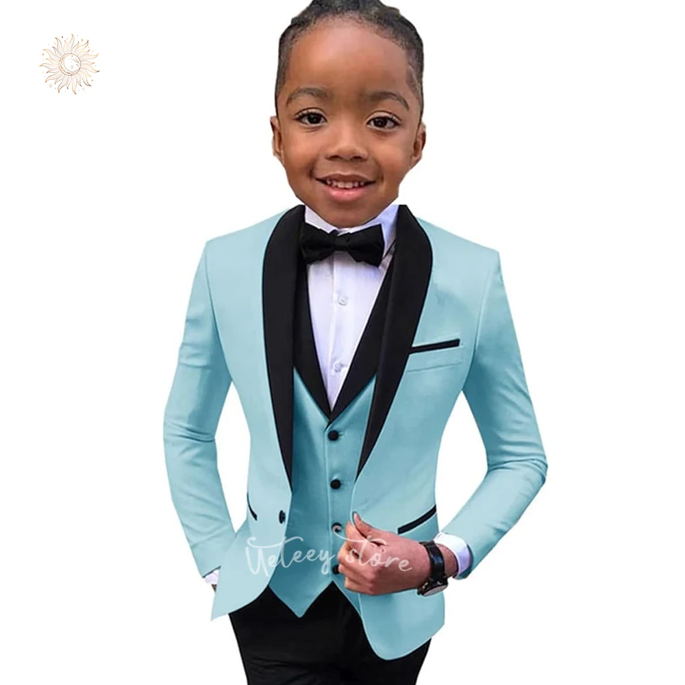 

Boys Wedding Suit 3 Piece Set Tuxedo Jacket Pants & Vest Slim Fit Formal Blazer Outfit for Children