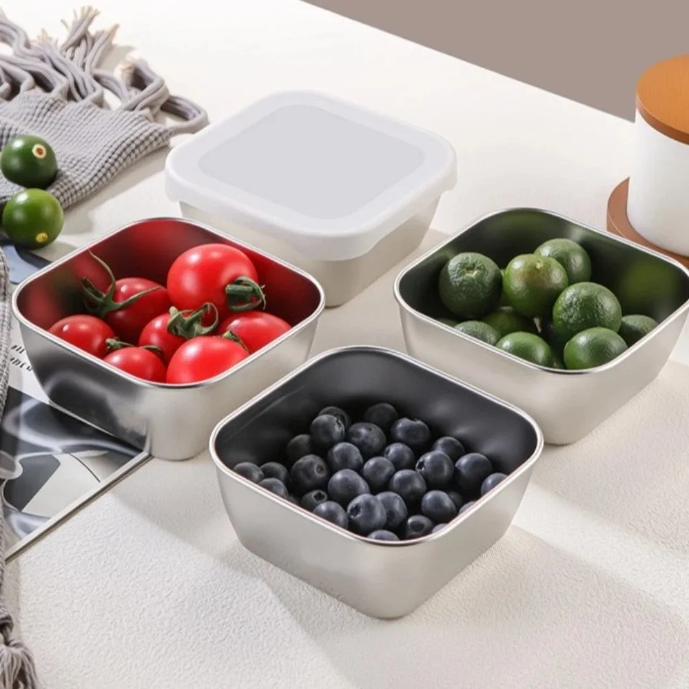 Silicone Lid Stainless Steel Fresh-keeping Box Leakproof Food Grade Food Storage Container Square Stackable