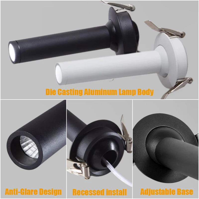 Dimmable Long Tube Ceiling Light Recessed LED Spotlight 7W 12W Rotating COB Downlight For Kitchen Bedroom TV Background Lighting