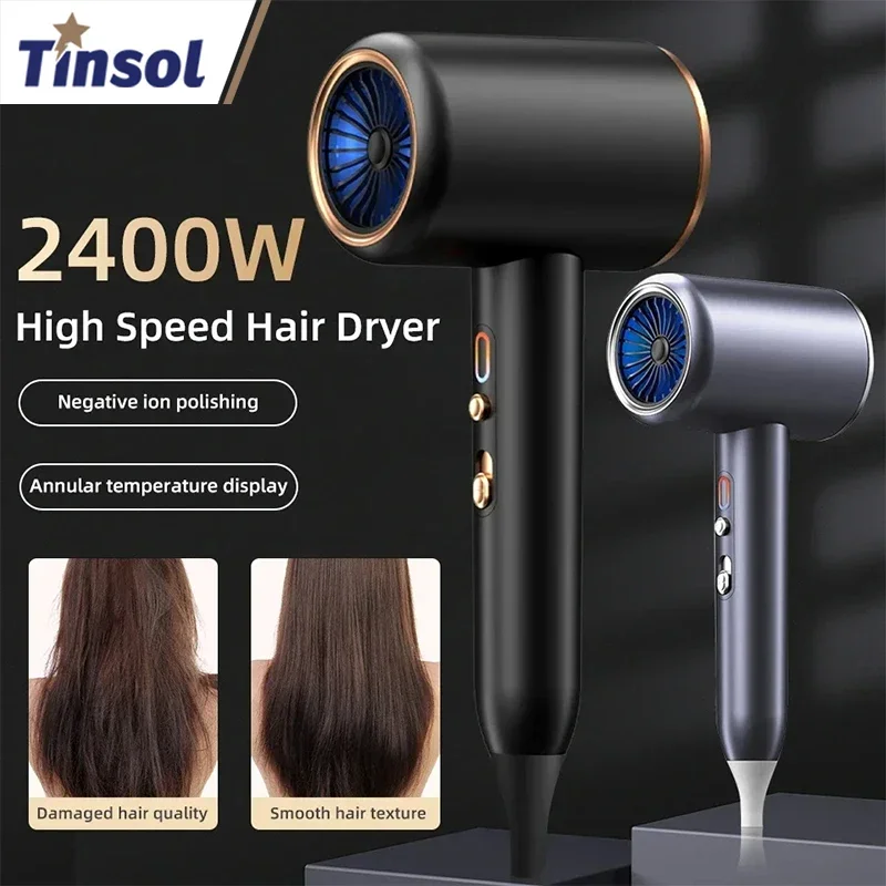 Professional Hair Dryer Hot Cold Wind Air Brush Hairdryer Negative Lonic Blow Dryer Strong PowerDryer Salon Tool 2400W 3th Gear