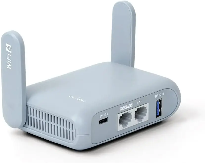 Router Wi-Fi 6 Portátil de Viaje con VPN, WAN de 2.5G, Doble Banda para Internet Móvil Seguro en Cruceros/Aviones/Autocaravanas