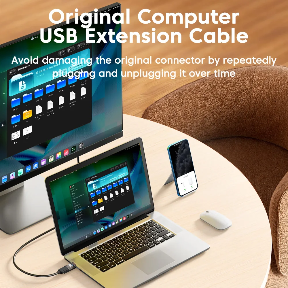 60W USB3.2 Adapter Fast Charging USB Male To USB Female Adaptor 10Gbps Data Transfer For PC /Laptop /USB flash drive/Keyboard