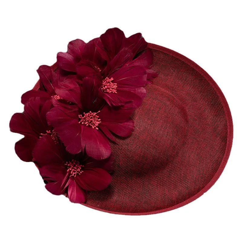 Grand chapeau de mariage jaune Fascinator pour femme, bandeau de sauna et pince à cheveux, fête d'église, pièce de sauna, vêtements de sauna en plumes et fleurs