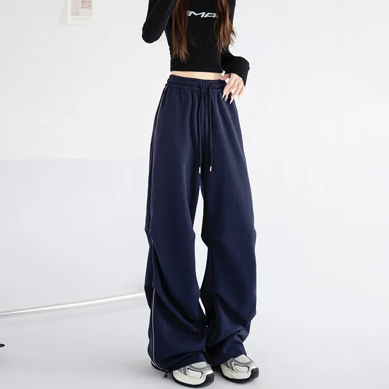 Korean Casual Sports Pants Sweatpants Women's 2024 Autumn Winter New Light Strip All Matching Thin Wide Leg Fashion Women Pants