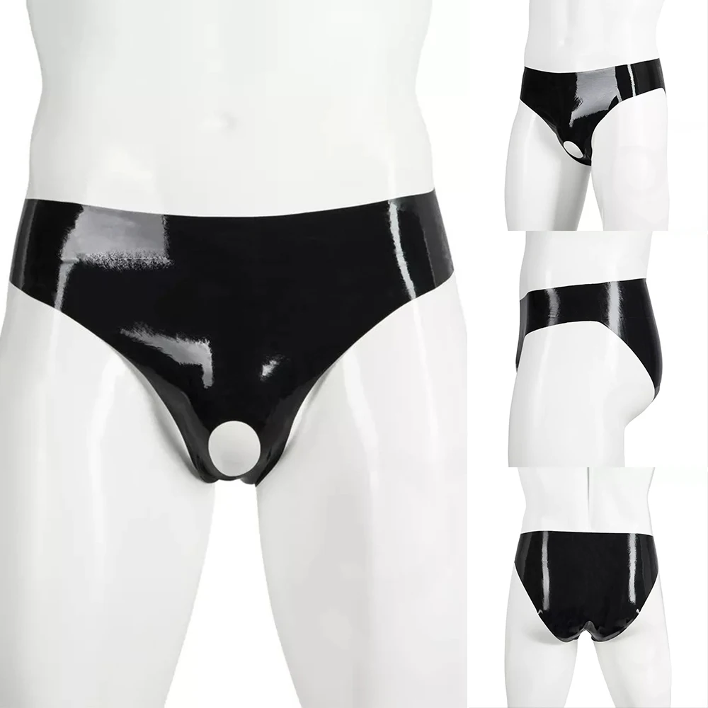 New Men Pantie PU Leather Open Peni Underwear Holes Lingerie Wet Look Thong G-String Brief Clubwear Costume Jockstrap