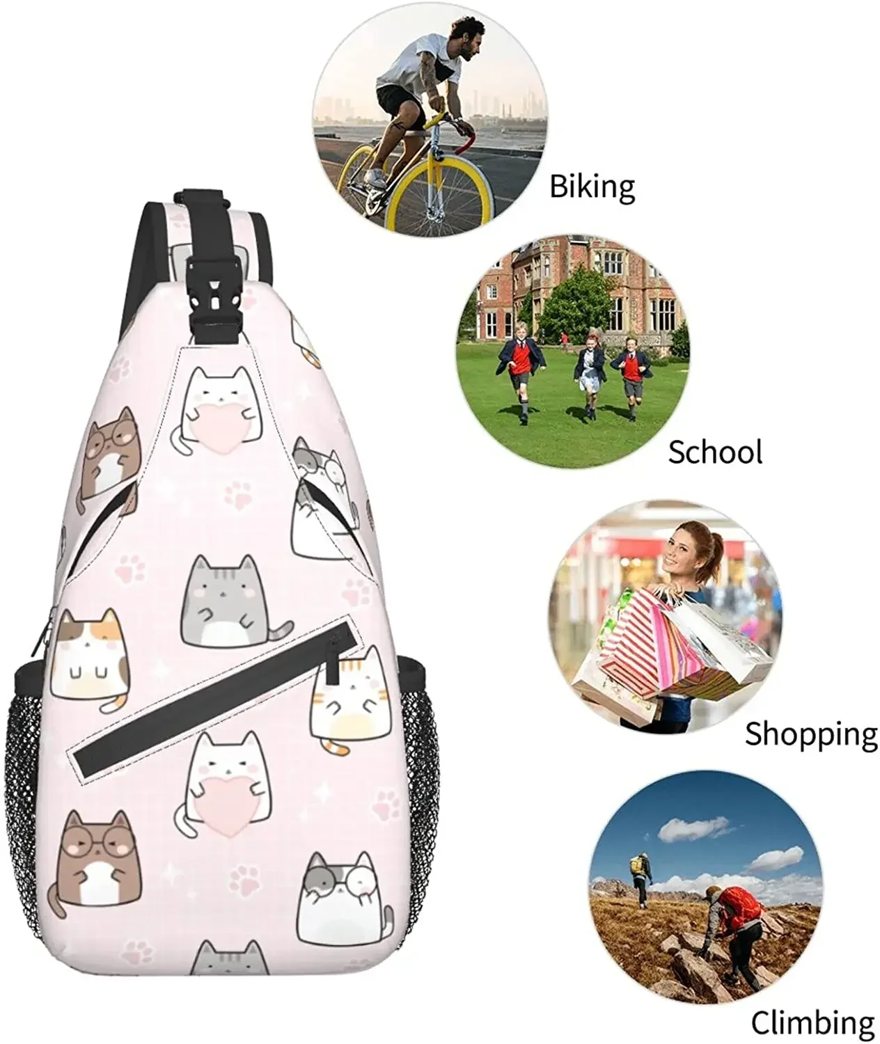 Schattige Kat Sling Bag Crossbody Rugzak Vrouwen Meisjes Kawaii Geschenken Outdoor Casual Borst Dagrugzak Voor Reizen Wandelen Hardlopen